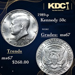 1989-p Kennedy Half Dollar 50c Graded ms67