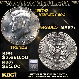 ***Auction Highlight*** 1987-d Kennedy Half Dollar 50c Graded ms67+ By SEGS