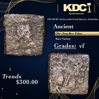 130-120 BC Ancient Indo-Greek Bactria, Antialcidas Ancient Grades vf
