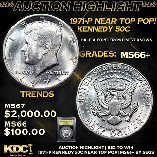 ***Auction Highlight*** 1971-p Kennedy Half Dollar Near Top Pop! 50c Graded ms66+ BY SEGS (fc)