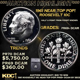Proof ***Auction Highlight*** 1961 Roosevelt Dime Near Top Pop! 10c Graded pr69+ DCAM BY SEGS (fc)