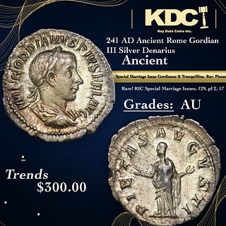 241 AD Ancient Rome Gordian III Silver Denarius Ancient Grades xf+