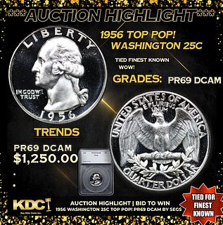Proof ***Auction Highlight*** 1956 Washington Quarter TOP POP! 25c Graded pr69 dcam BY SEGS (fc)