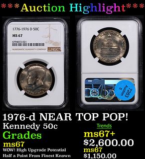 ***Auction Highlight*** NGC 1976-d Kennedy Half Dollar Near Top Pop! 50c Graded ms67 BY NGC (fc)