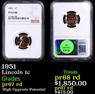 Proof NGC 1951 Lincoln Cent 1c Graded pr67 rd BY NGC