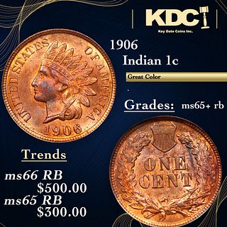 1906 Indian Cent 1c Grades Gem+ Unc RB