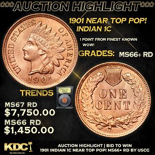 ***Auction Highlight*** 1901 Indian Cent Near Top Pop! 1c Graded GEM++ RD By USCG (fc)