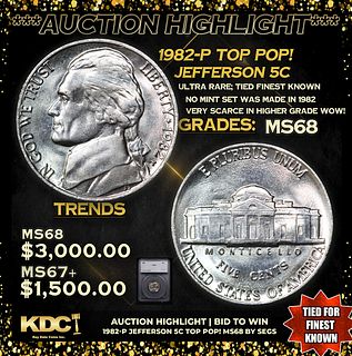 ***Auction Highlight*** 1982-p Jefferson Nickel TOP POP! 5c Graded ms68 BY SEGS (fc)