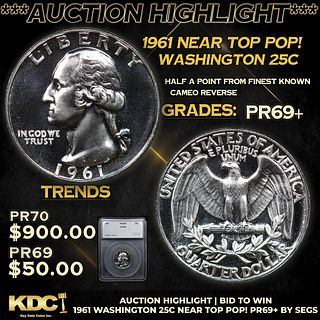 Proof ***Auction Highlight*** 1961 Washington Quarter Near Top Pop! 25c Graded pr69+ BY SEGS (fc)
