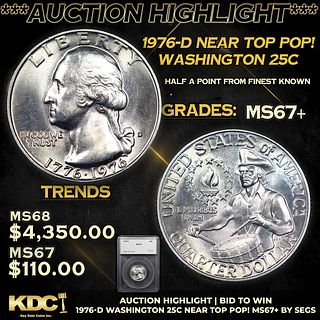 ***Auction Highlight*** 1976-d Washington Quarter Near Top Pop! 25c Graded ms67+ BY SEGS (fc)