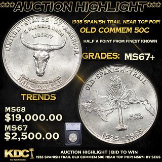 ***Auction Highlight*** 1935 Spanish Trail Old Commem Half Dollar Near Top Pop! 50c Graded ms67+ BY SEGS (fc)