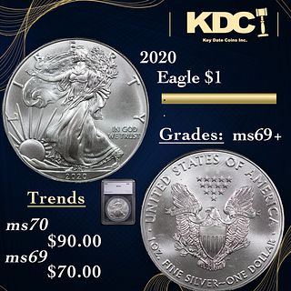 2020 Silver Eagle Dollar 1 Graded ms69+ By SEGS