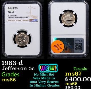 NGC 1983-d Jefferson Nickel 5c Graded ms66 By NGC