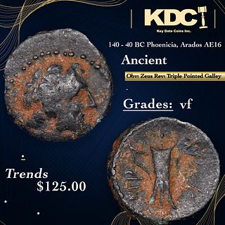 140 - 40 BC Phoenicia, Arados AE16 Ancient Grades vf