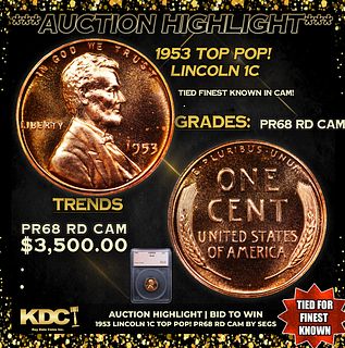 Proof ***Auction Highlight*** 1953 Lincoln Cent TOP POP! 1c Graded pr68 rd cam BY SEGS (fc)