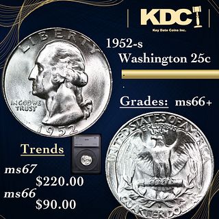 1952-s Washington Quarter 25c Graded ms66+ BY SEGS