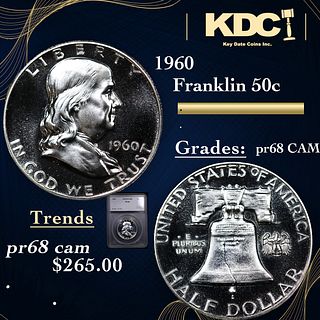 Proof 1960 Franklin Half Dollar 50c Graded pr68 CAM BY SEGS