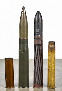 Inert 106R mm practice shell, M368, 38'' l., together with an inert 1945 105mm - M1 shell, 19 1/2
