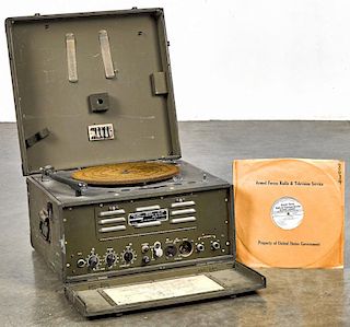 WW II US Army Signal Corps record player, MC-364-D, 11'' h., 19'' w.