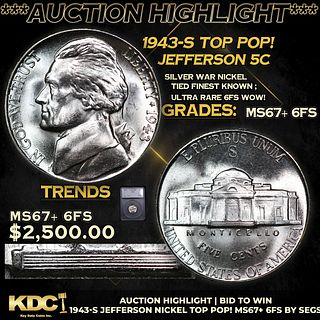 ***Auction Highlight*** 1943-s Jefferson Nickel TOP POP! 5c Graded ms67+ 6FS BY SEGS (fc)