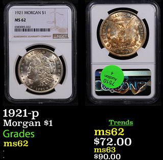 NGC 1921-p Morgan Dollar 1 Graded ms62 By NGC