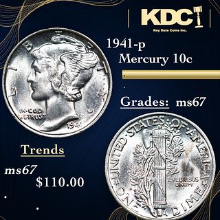 1941-p Mercury Dime 10c Grades GEM++ Unc