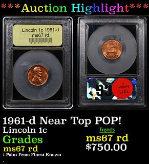 **Auction Highlight*** 1961-d Lincoln Cent 1c Graded GEM++ Unc RD By USCG (fc)