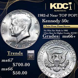 1982-d Kennedy Half Dollar Near Top Pop! 50c Graded ms66+ BY SEGS