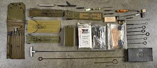 Five WW II and later gun cleaning kits, together with a squad pistol cleaning kit box only and mis