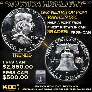 Proof ***Auction Highlight*** 1961 Franklin Half Dollar Near Top Pop! 50c Graded pr68+ CAM BY SEGS (fc)