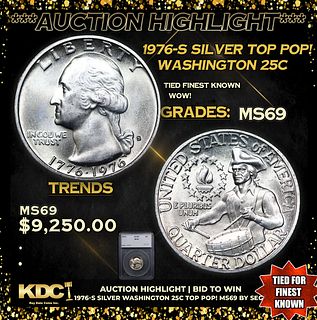 ***Auction Highlight*** 1976-s Silver Washington Quarter TOP POP! 25c Graded ms69 BY SEGS (fc)