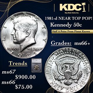 1981-d Kennedy Half Dollar Near Top Pop! 50c Graded ms66+ BY SEGS
