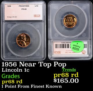 Proof 1956 Lincoln Cent Near Top Pop! 1c Graded pr68 rd BY SEGS