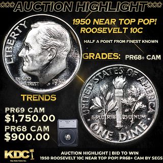 Proof ***Auction Highlight*** 1950 Roosevelt Dime Near Top Pop! 10c Graded pr68+ cam BY SEGS (fc)