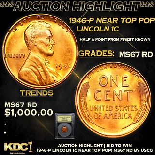 ***Auction Highlight*** 1946-p Lincoln Cent Near Top Pop! 1c Graded GEM++ Unc RD BY USCG (fc)