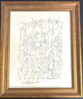 Framed Drawing on paper, signed and dated Portocarrero 1948