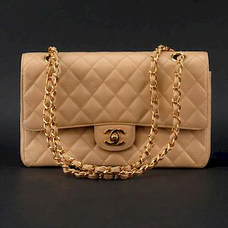 Chanel Tan Quilted Lambskin Leather Medium Classic Double Flap Bag