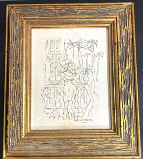 Framed Drawing on paper, signed and dated Portocarrero 1948