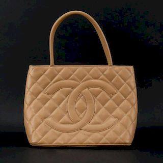 Chanel Beige Caviar Leather Medallion Tote Bag