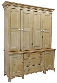 LARGE ENGLISH LATE VICTORIAN SCRUBBED PINE CUPBOARD