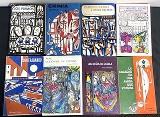 Eight books written in Spanish with their covers made by Jose Mijares and autographed by the artist