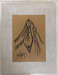 Crayon on paper craft style signed Wifredo Lam lower left.