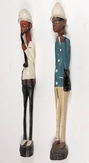 FOLK ART CARVED WOODEN CARIBBEAN STATUES, LOT OF TWO