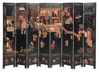 Chinese Lacquered Eight Panel Floor Screen