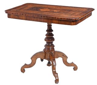 Italian Burl Wood and Marquetry Side Table