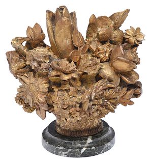 Gilt Wood Carved Flower Bouquet Architectural Element