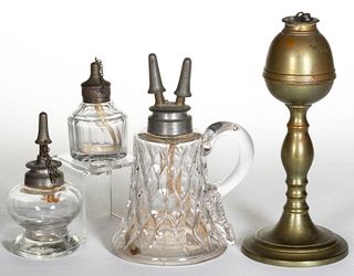 ASSORTED BRASS AND GLASS LAMPS, LOT OF FOUR