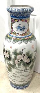 Chinese Porcelain Hand Painted Cranes Scene Vase
