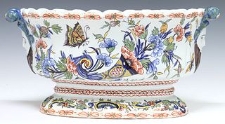 FRENCH ROUEN FAIENCE TIN-GLAZED FLUTED JARDINIERE