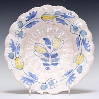 DELFT POLYCHROME TIN-GLAZED FLORAL-DECORATED LOBED DISH